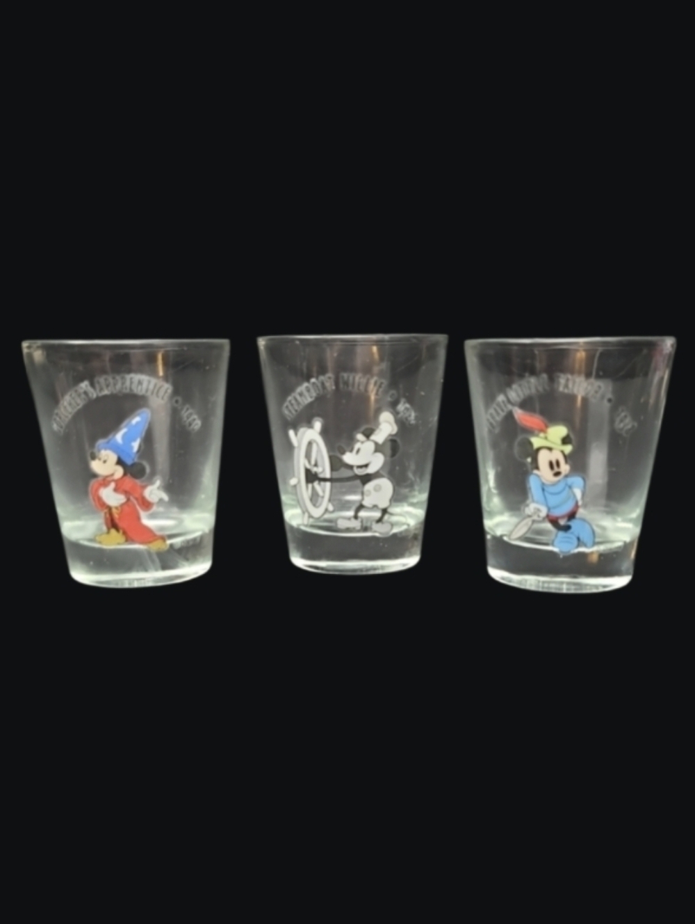 3 VINTAGE DISNEY MICKEY MOUSE SHOT GLASSES